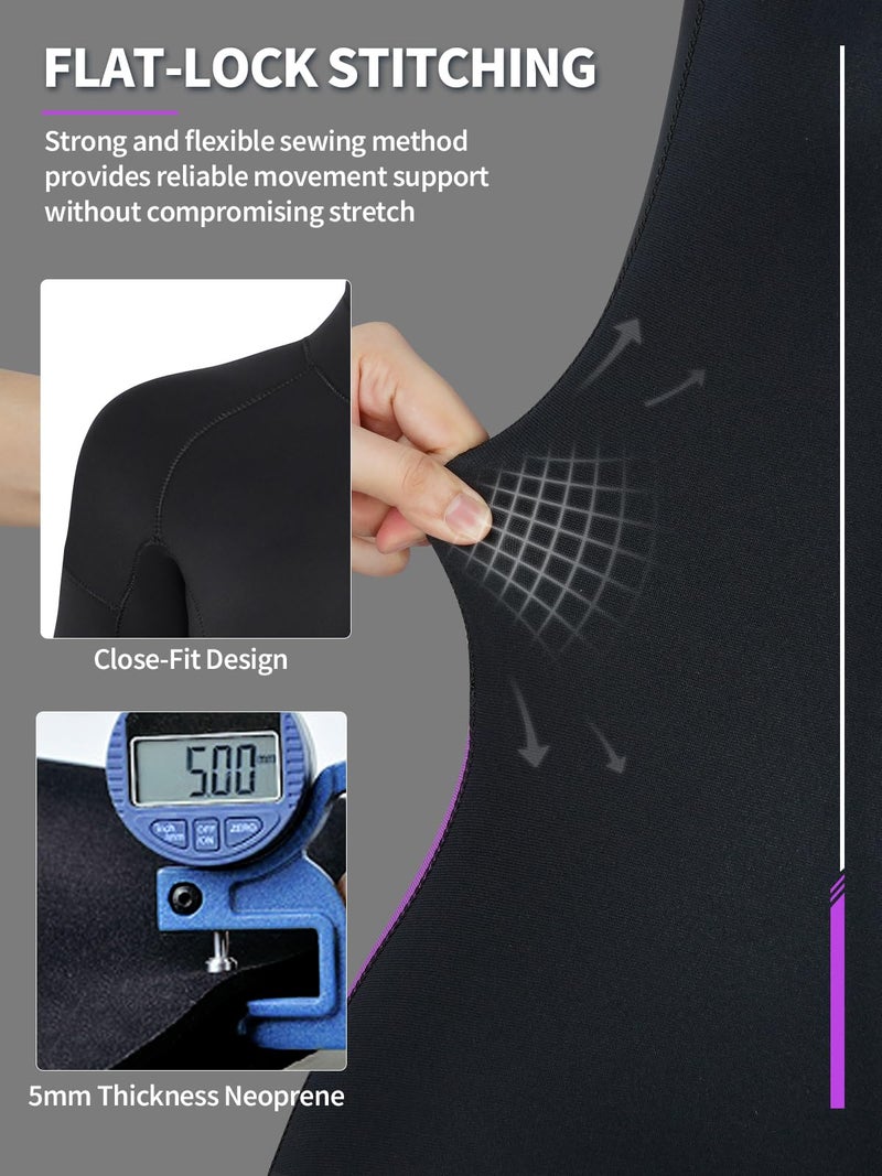 Owntop 5mm Wetsuit for Women - Long Sleeve Full Diving Suits Stretch One Piece Dive Skin UPF50+ Thermal Neoprene Swimwear Ideal for Scuba Surfing Snorkeling, Purple M - Image 4