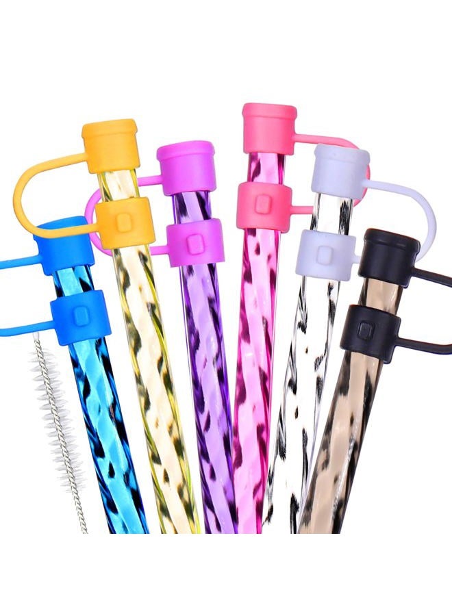 Mity Rain 6 Pairs Replacement Straws and Straw Covers for Stanley Straw, Reusable Glitter Straws with Cleaning Brush for Stanley Cup, Straws for Stanley 40/30 OZ Tumbler - Image 1