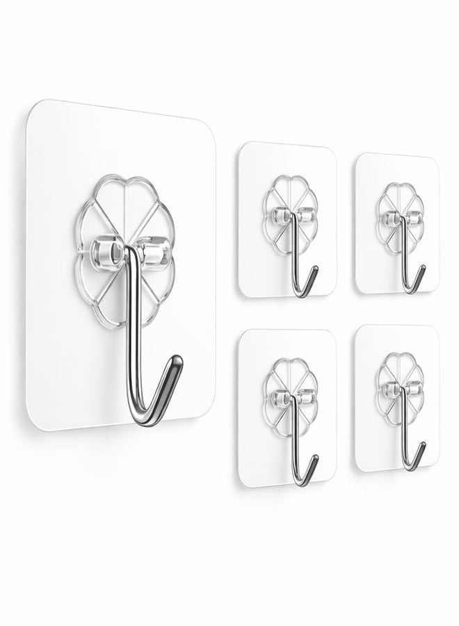 Hoyehola Self Adhesive Wall Hooks (Pack of 5) | Heavy Duty Transparent Flower Hooks | Waterproof, No Drill Wall Hanger for Bathroom, Kitchen & Home - Image 1