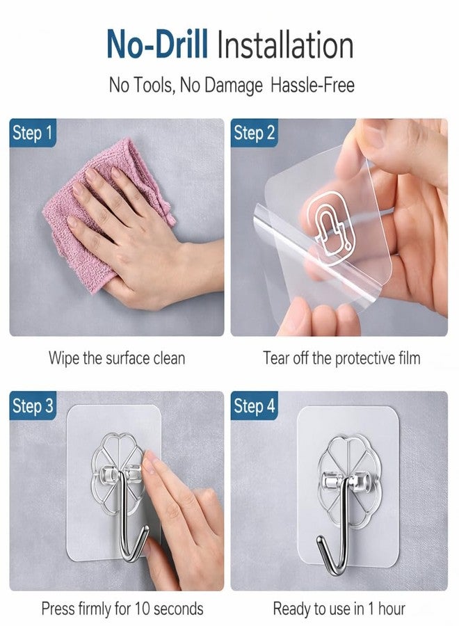 Hoyehola Self Adhesive Wall Hooks (Pack of 5) | Heavy Duty Transparent Flower Hooks | Waterproof, No Drill Wall Hanger for Bathroom, Kitchen & Home - Image 2