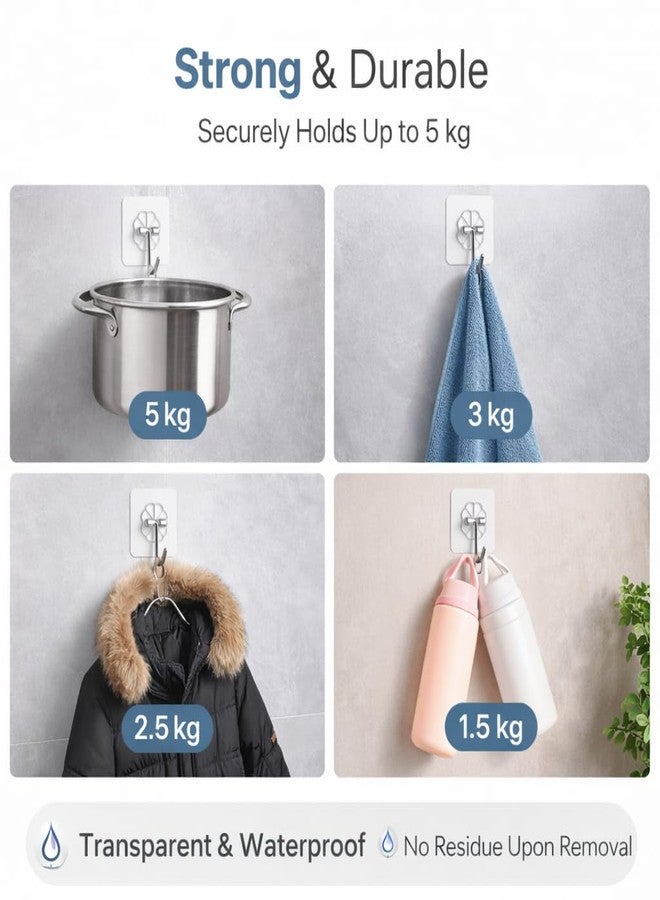 Hoyehola Self Adhesive Wall Hooks (Pack of 5) | Heavy Duty Transparent Flower Hooks | Waterproof, No Drill Wall Hanger for Bathroom, Kitchen & Home - Image 4