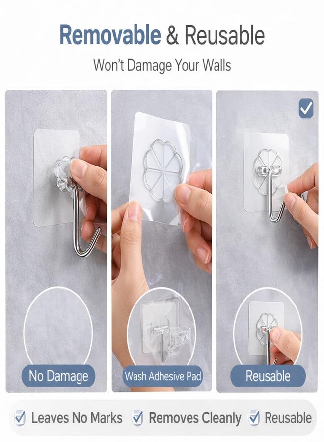Hoyehola Self Adhesive Wall Hooks (Pack of 5) | Heavy Duty Transparent Flower Hooks | Waterproof, No Drill Wall Hanger for Bathroom, Kitchen & Home - Image 5