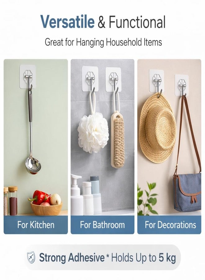 Hoyehola Self Adhesive Wall Hooks (Pack of 5) | Heavy Duty Transparent Flower Hooks | Waterproof, No Drill Wall Hanger for Bathroom, Kitchen & Home - Image 3