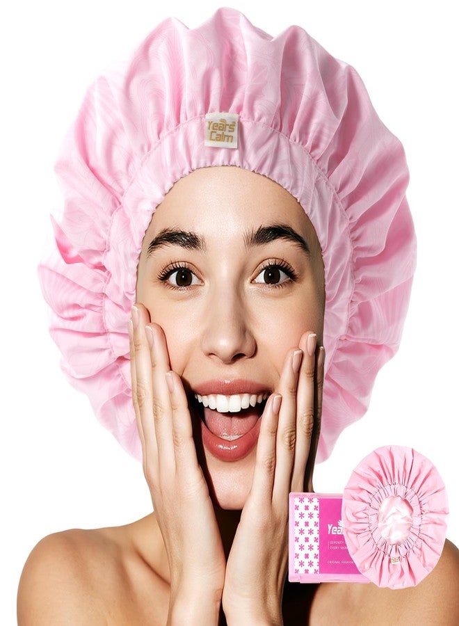 Years Calm Color Changing Shower Cap, Waterproof Shower Cap for Women - Reusable, Satin Lining, Bathing Cap for Various Hairstyles, Fits Spa/Shower/Cooking (Pink) - Image 1