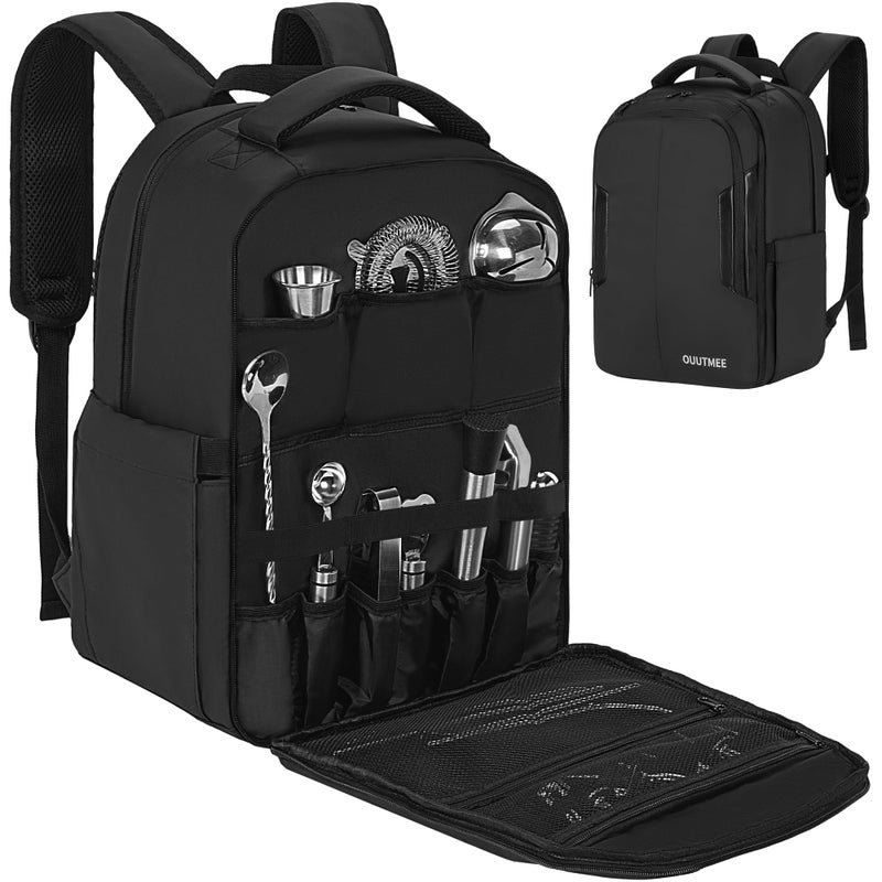 OUUTMEE Bartender Bag Bartender Kit Travel Backpack for Cocktail Shaker Set Portable Carrying Bag with Compartments for Wine Bottles for Travel Home Indoor Outdoor PartyBackpack Only - Image 2