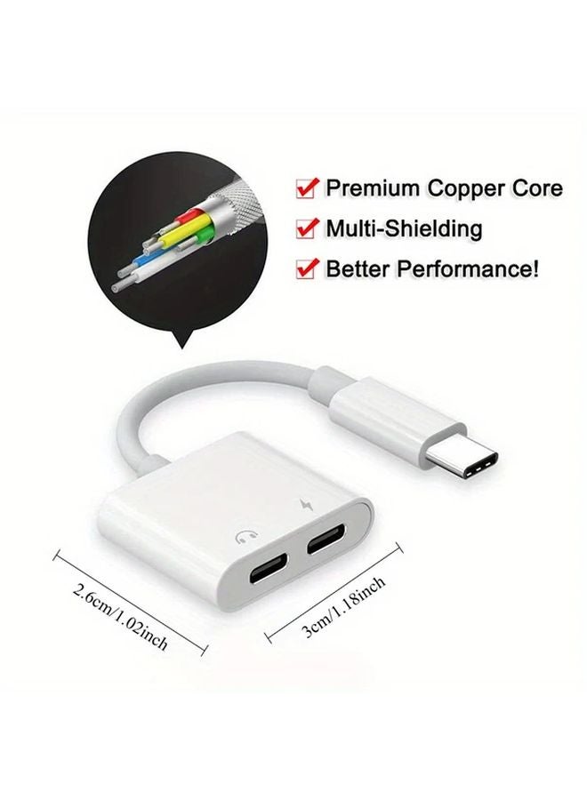 محول أبيض مزدوج من USB-C إلى مقسم الصوت و الشاحن لهاتف آيفون 15 و جالاكسي S23 و بيكسل - Image 3