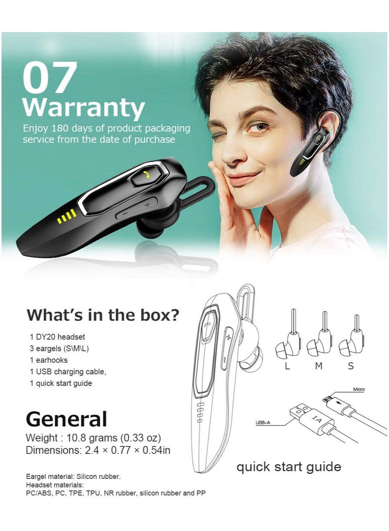 KASTWAVE Bluetooth Earpiece V5.0, HD Voice Noise Cancelling, 30H Talking Time and 15 Days Long Standby, Built-in 220mAh Battery, Handsfree Wireless Bluetooth Headset, for Cell Phone - Image 5