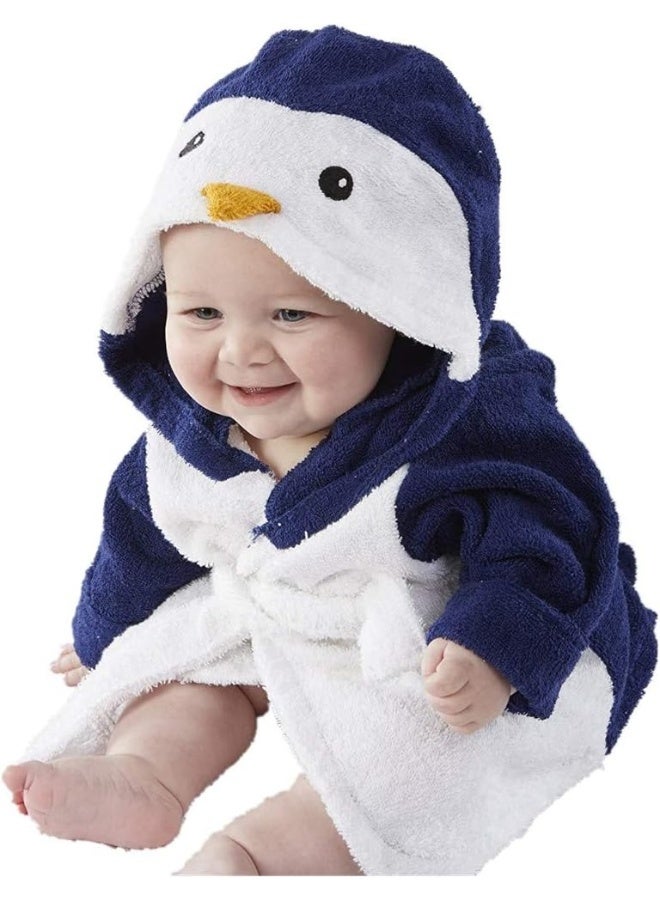 SZCQ Baby Boy Bathrobe Wash Waddle Penguin Hooded Shower girl bath robe towel Terry 0-18 Month (Navy, S) - Image 3