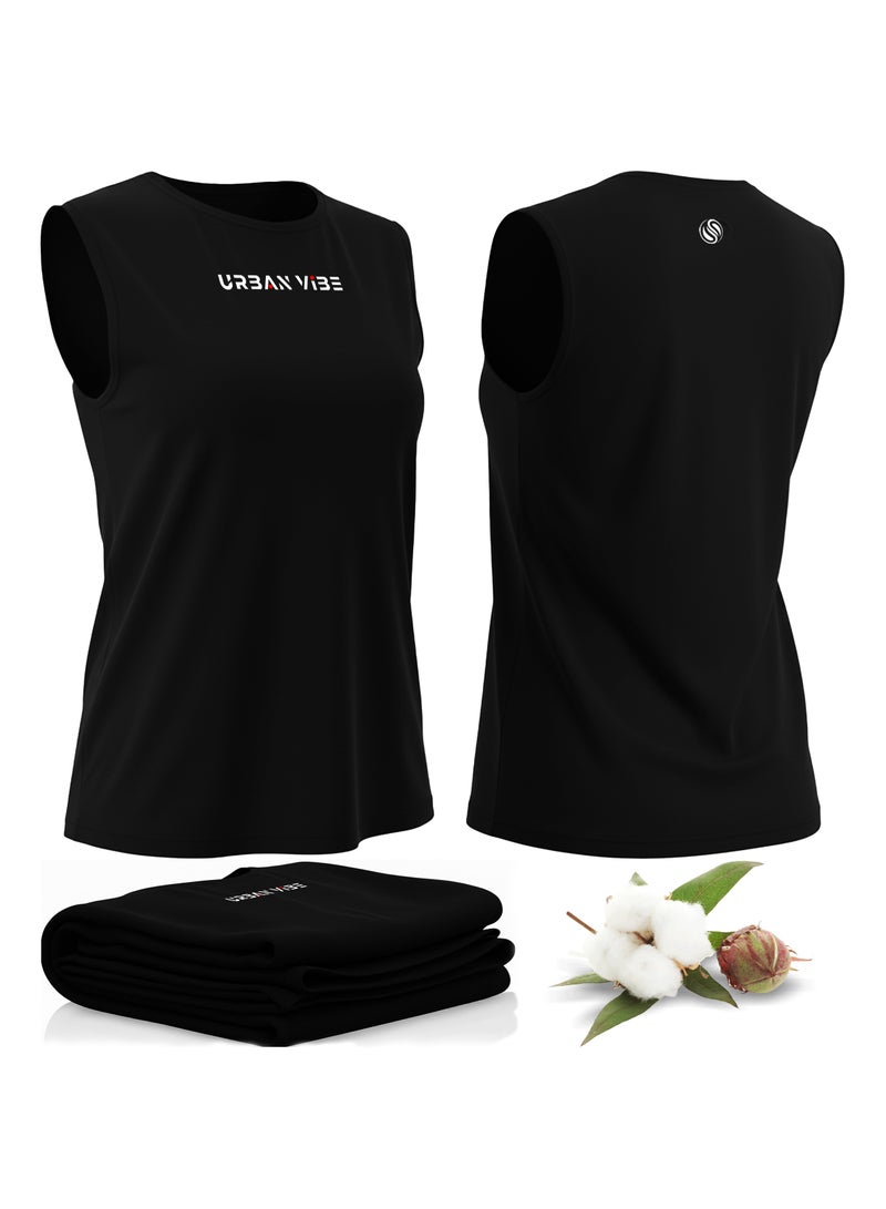 Selecta Now Ladies Sleeveless Cotton Black T-Shirt Breathable Tank Top Soft Stretchable Women’s T Shirt Ideal for Hot Climate - Image 1