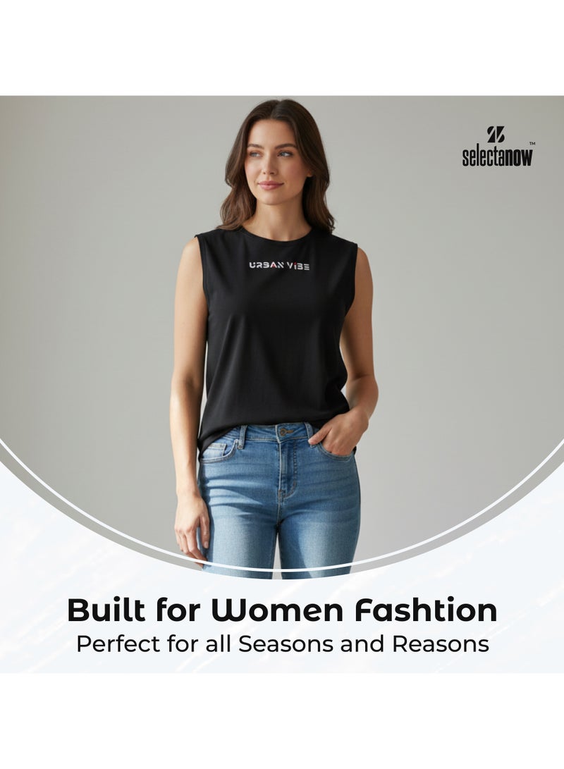 Selecta Now Ladies Sleeveless Cotton Black T-Shirt Breathable Tank Top Soft Stretchable Women’s T Shirt Ideal for Hot Climate - Image 3