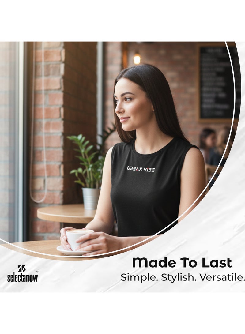 Selecta Now Ladies Sleeveless Cotton Black T-Shirt Breathable Tank Top Soft Stretchable Women’s T Shirt Ideal for Hot Climate - Image 5