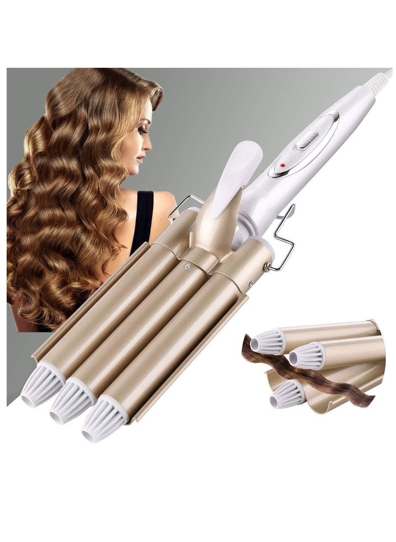 Generic 3 Barrel Curling Iron Wand Hair Waver Curler Iron, 1 Inch (25mm) Ceramic Tourmaline Triple Barrels, Crimper Hair Iron Hair Waving Styling Tool for Deep Waves  - Image 1