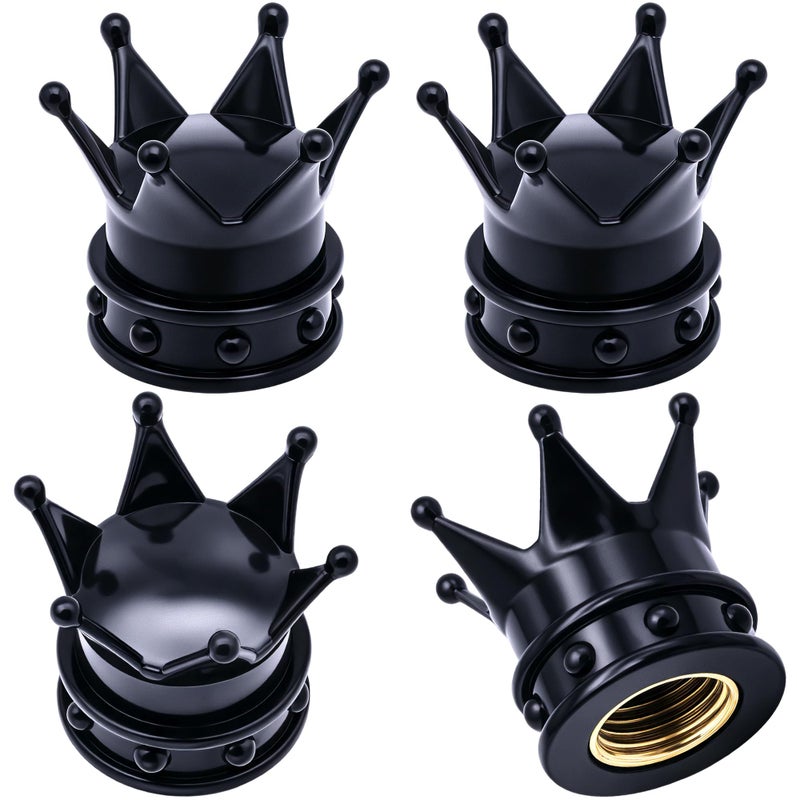 MEAJOO 4PCS Crown Tire Valve Stem Caps, with O Rubber Ring, Tire Air Valve Cap Plastic with Brass Core, Universal Cars, SUV, Trucks, Bikes, Motorcycles, Bicycles (Black) - Image 1