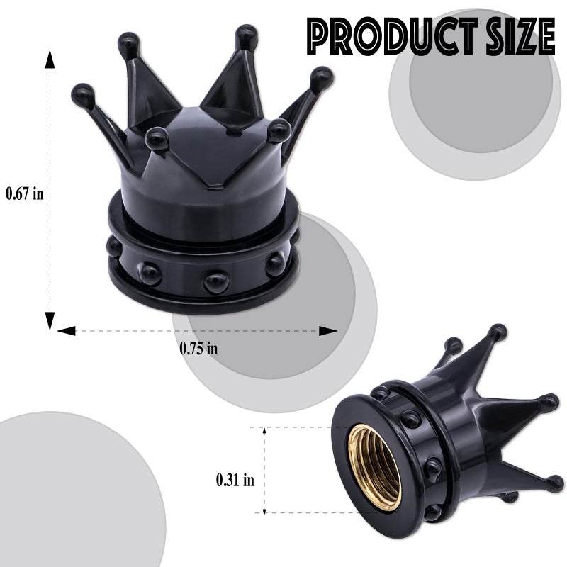 MEAJOO 4PCS Crown Tire Valve Stem Caps, with O Rubber Ring, Tire Air Valve Cap Plastic with Brass Core, Universal Cars, SUV, Trucks, Bikes, Motorcycles, Bicycles (Black) - Image 2