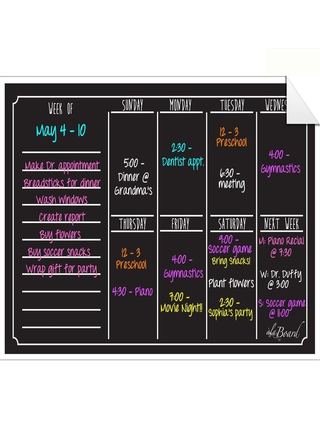 Ala Board Dry Erase Decal Weekly Calendar Black Fluorescent - Image 1