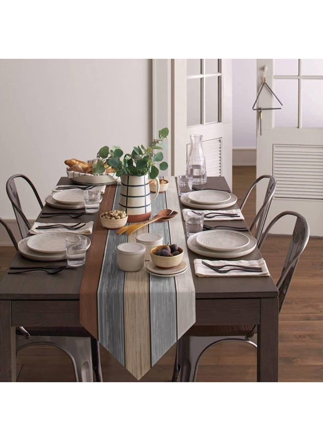 Farmhouse Table Runners, Burlap Linen Rustic Table Runners 183 cm Long, Retro Barn Wood Gray Brown Table Runner for Coffee Table, Holiday Parties, Wedding, Events Dinner, Home Decor - Image 4