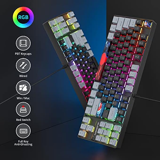 surmen 75 PERCENT MECHANICAL GAMING KEYBOARD, 87 KEYS RGB BACKLIT WIRED KEYBOARD TKL COMPACT KEYBOARD WITH LINEAR RED SWITCHES FOR LAPTOP PC PS4 PS5 XBOX GAMER(87 DARK) - Image 2