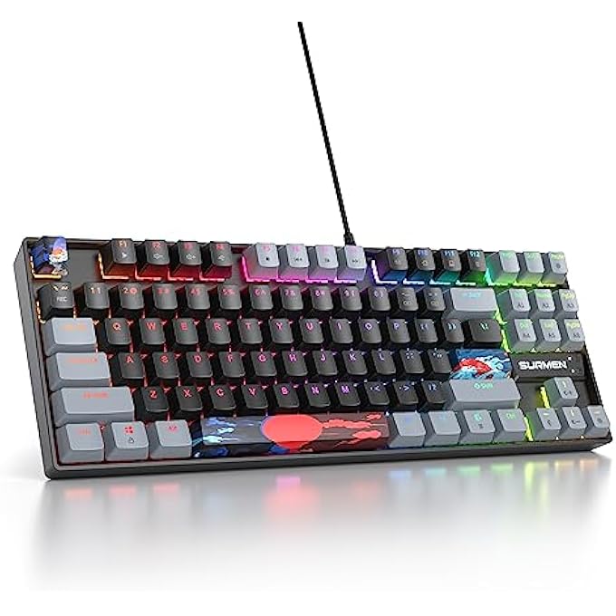 surmen 75 PERCENT MECHANICAL GAMING KEYBOARD, 87 KEYS RGB BACKLIT WIRED KEYBOARD TKL COMPACT KEYBOARD WITH LINEAR RED SWITCHES FOR LAPTOP PC PS4 PS5 XBOX GAMER(87 DARK) - Image 1
