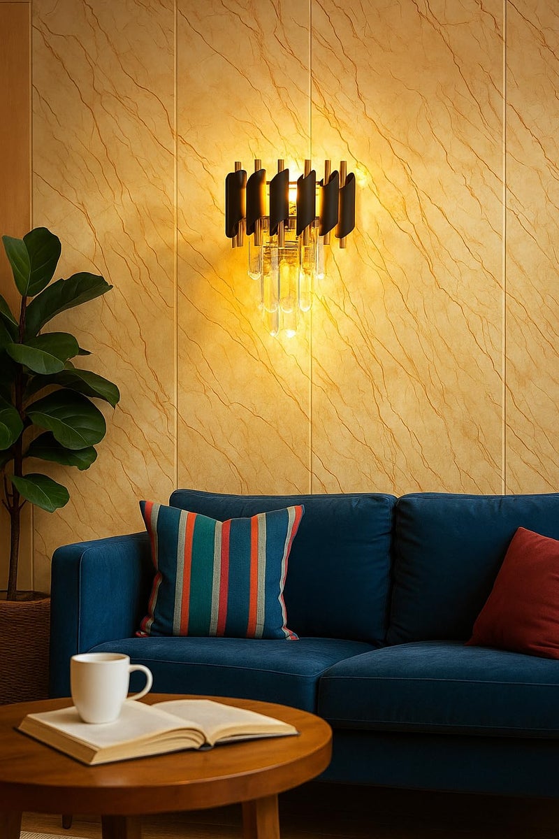 GreyWings Black Crystal Metal Wall Light – Modern Luxury Sconce with Gold Accents & Crystal Drops Elegant Decor Lamp, Pack of 1 - Image 2