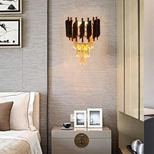 GreyWings Black Crystal Metal Wall Light – Modern Luxury Sconce with Gold Accents & Crystal Drops Elegant Decor Lamp, Pack of 1 - Image 5
