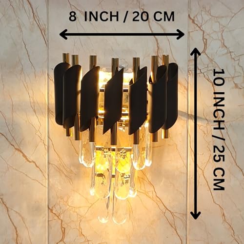 GreyWings Black Crystal Metal Wall Light – Modern Luxury Sconce with Gold Accents & Crystal Drops Elegant Decor Lamp, Pack of 1 - Image 3