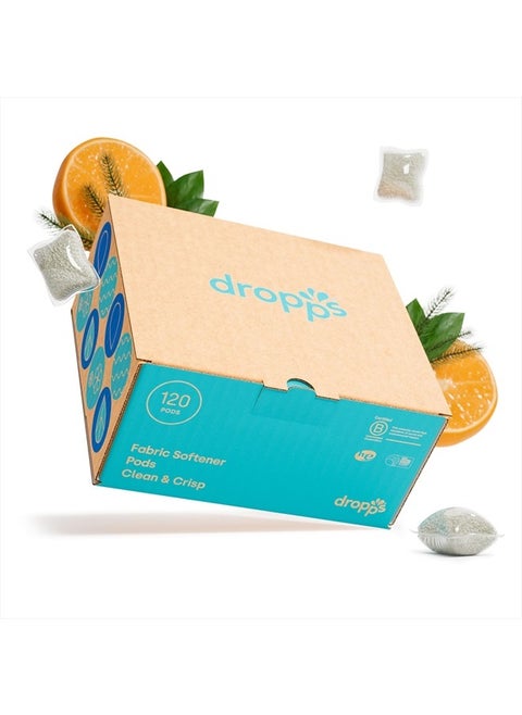 Dropps Fabric Softener Pods: Clean & Crisp | 120 Count | HE Compatible + All Washers | Cold Wash + All Temperatures | Softness + Freshness | Low Waste Packaging