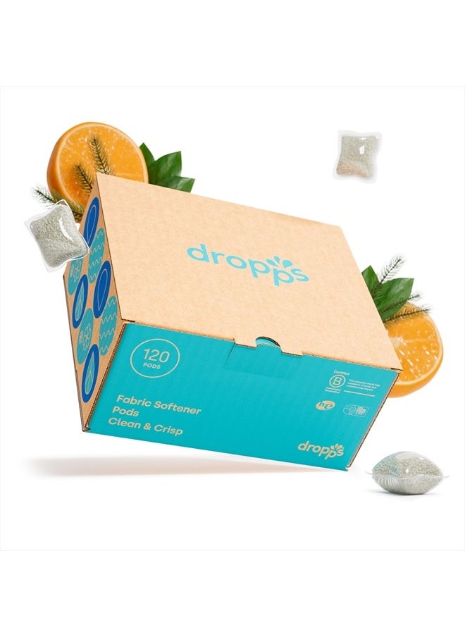 Dropps Fabric Softener Pods: Clean & Crisp | 120 Count | HE Compatible + All Washers | Cold Wash + All Temperatures | Softness + Freshness | Low Waste Packaging