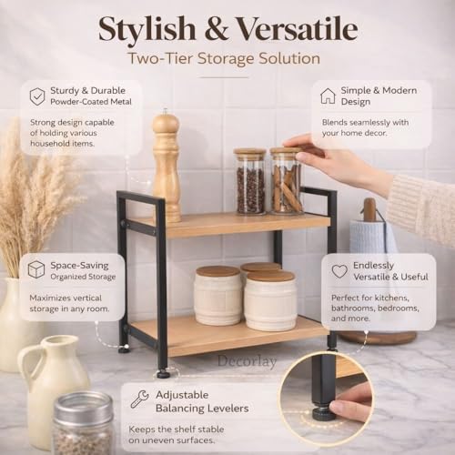 Decorlay Kitchen Countertop Storage Organizer Laminated Board with Metallic Frame, Space-Saving Rack for Spice Bottles & Condiments | Beech & Black | Pack of 1 - Image 5