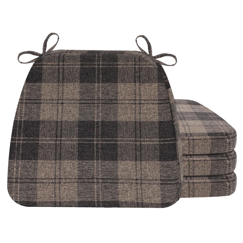 AAAAAcessories DShaped Chair Cushions 2 Thick Dining Chair Pads with Ties and Removable MachineWashable Cover 17 x 16 Set of 4 Brown Checkered