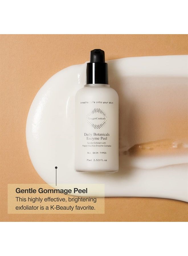 OxygenCeuticals Korean Skincare Non-Abrasive Enzyme Peeling Gel, OxygenCeuticals Daily Botanicals Enzyme Peel, Papaya & Pineapple Enzymes, Improves Acne Scars, Blackheads, Pore Size, Texture, All Skin Types, 2.54 oz