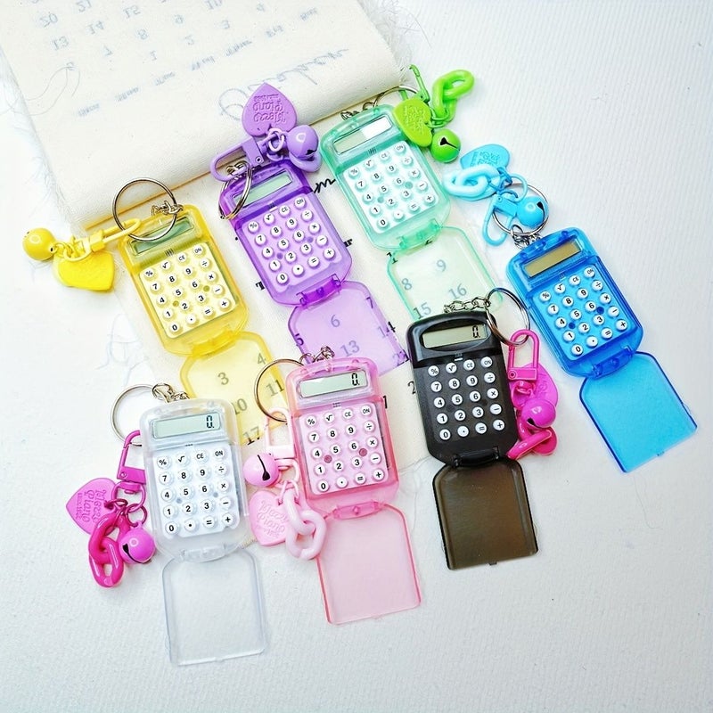 White Mini Keychain Calculator Cute Jelly Color Flip with Battery 8 Bit Student Accessory - Image 4