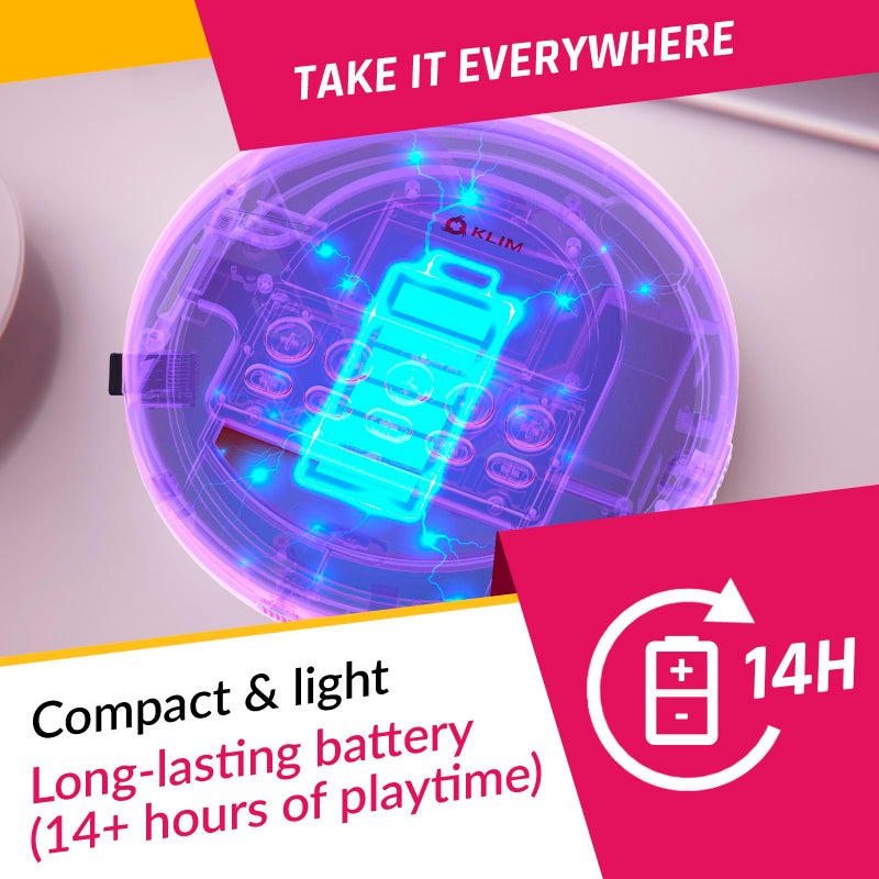 KLIM Nomad - Portable CD Player with Long-Lasting Battery - with Headphones - Radio FM - Compatible MP3 CD Player Portable - TF Card Radio FM Bluetooth - Ideal for Cars (Pink) - Image 5