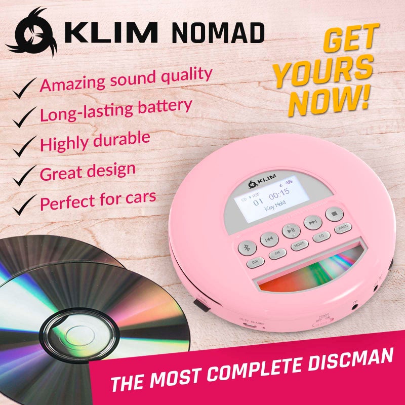 KLIM Nomad - Portable CD Player with Long-Lasting Battery - with Headphones - Radio FM - Compatible MP3 CD Player Portable - TF Card Radio FM Bluetooth - Ideal for Cars (Pink) - Image 2