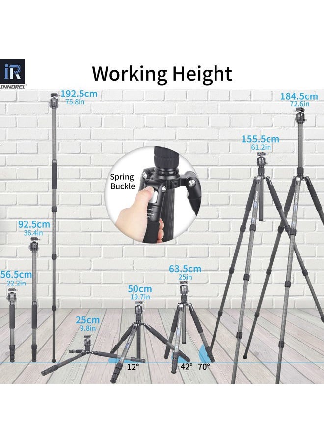 Innorel Carbon Fiber Tripod-INNOREL RT85C Super Professional Tripod Monopod Heavy Duty Stand Support Low Gravity Center 360°Panoramic ballhead for Digital DSLR Camera Black - Image 5