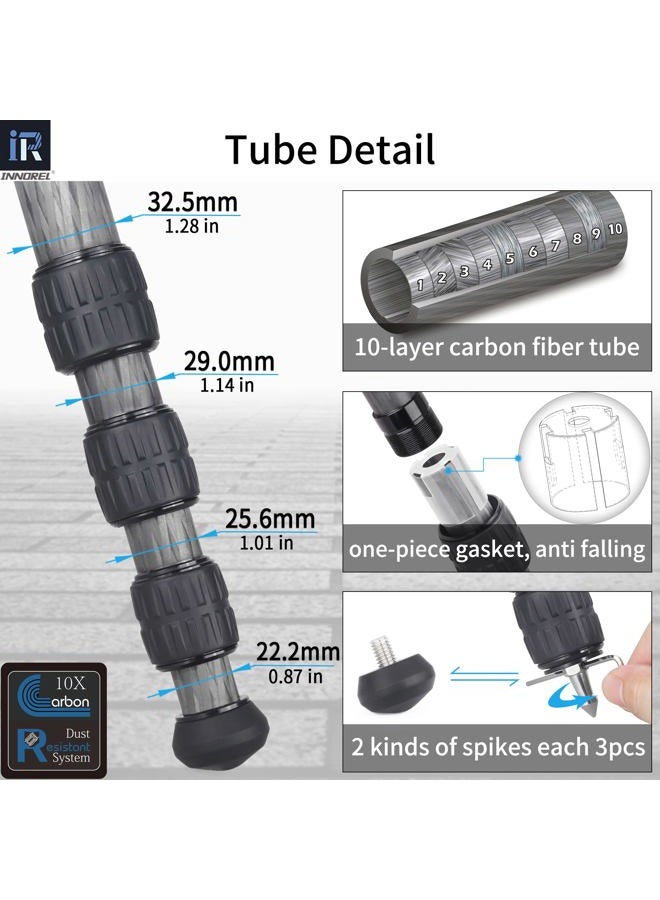 Innorel Carbon Fiber Tripod-INNOREL RT85C Super Professional Tripod Monopod Heavy Duty Stand Support Low Gravity Center 360°Panoramic ballhead for Digital DSLR Camera Black - Image 3