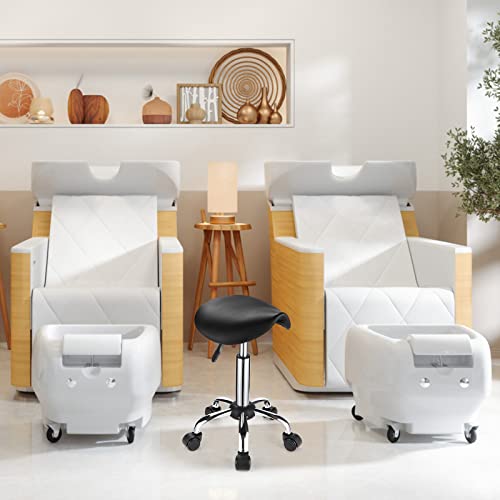 FNZIR Saddle Rolling Stool with Wheels PU Leather Height Adjustable Swivel Stool Chair Black - Image 5