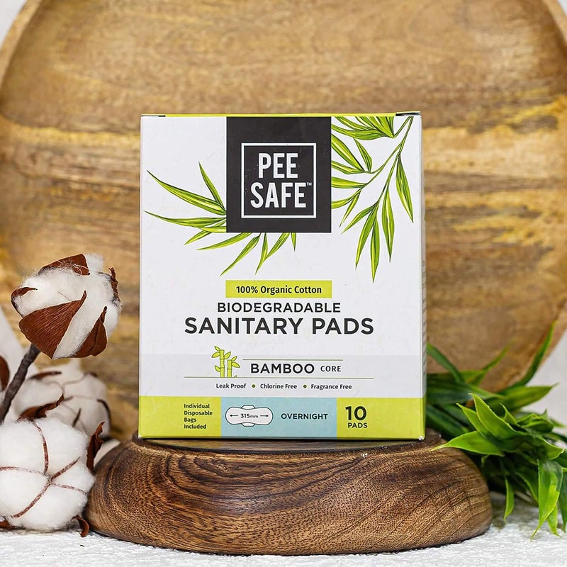 Pee Safe Biodegradable Overnight Sanitary Pads - Organic Cotton & Bamboo Pulp (Pack of 10) | Biodegradable Disposable Bags - Image 3