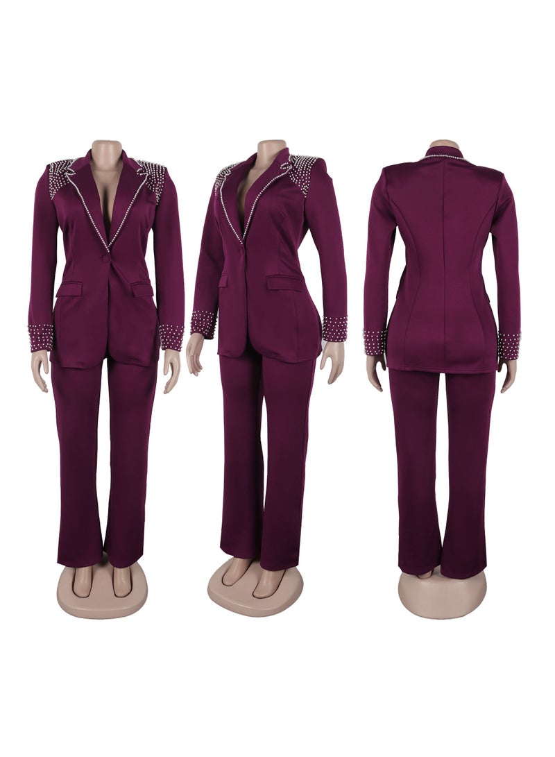 Shougu Pearl Long Sleeved Slim Fit Elastic Suit Two-piece Set - Image 2