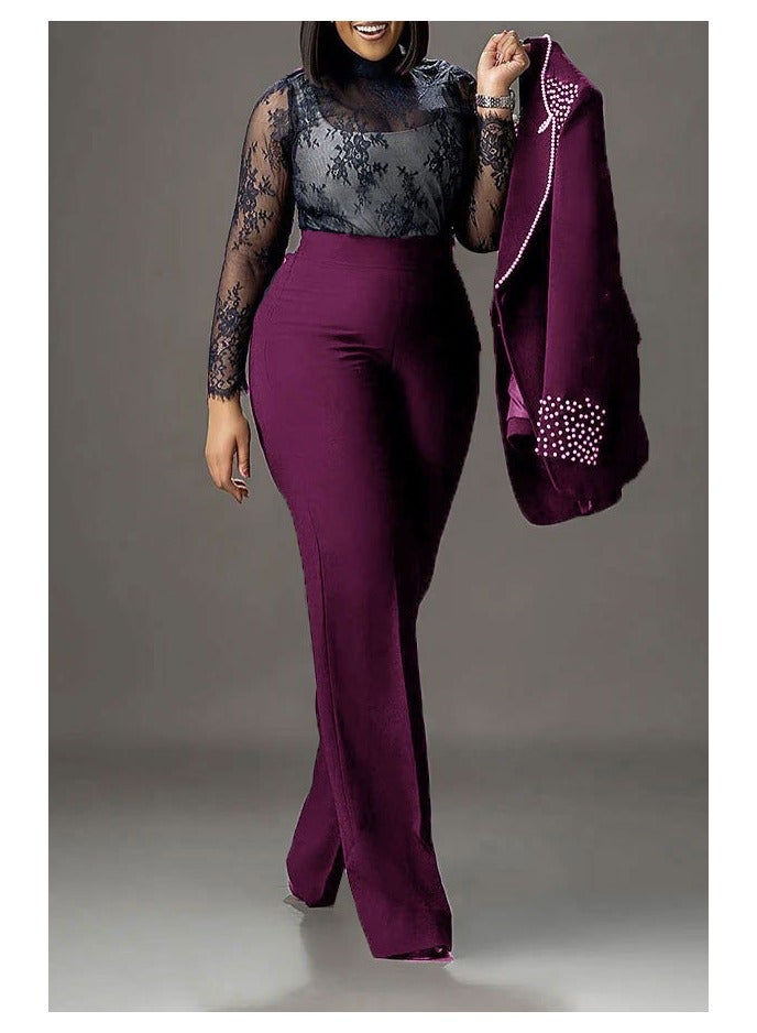 Shougu Pearl Long Sleeved Slim Fit Elastic Suit Two-piece Set - Image 3