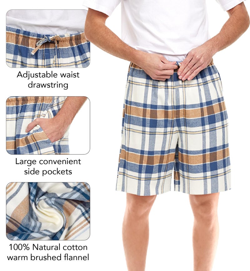 Andrew Scott Men's Cotton Flannel Knee Length Shorts | Drawstring & Pockets Boxer Sleep Shorts | Multi Packs - Image 4