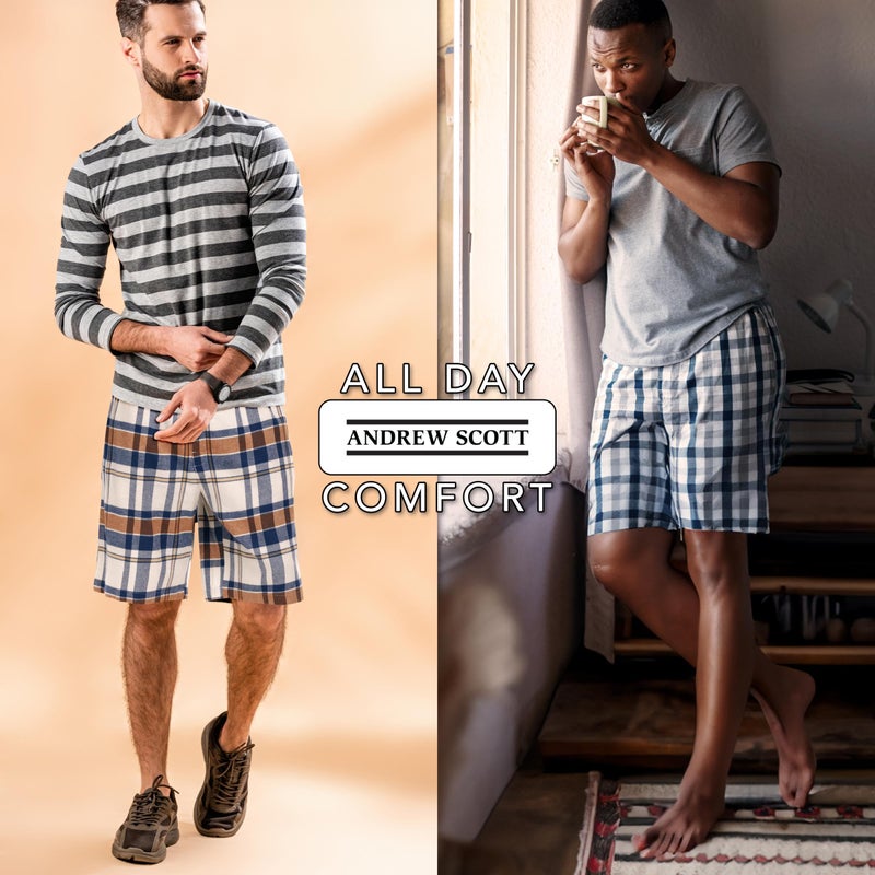 Andrew Scott Men's Cotton Flannel Knee Length Shorts | Drawstring & Pockets Boxer Sleep Shorts | Multi Packs - Image 5