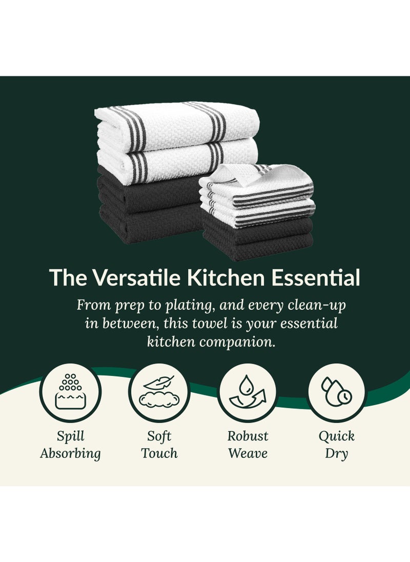 Cloud Scape Linen Terry Kitchen Towel and Dish Cloth Set-Pack of 8,Super Absorbent, Quick Drying Hand Towels, Black  - Image 3
