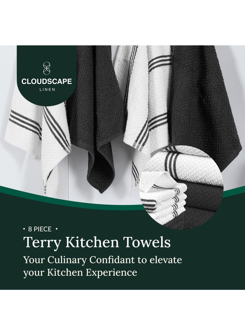 Cloud Scape Linen Terry Kitchen Towel and Dish Cloth Set-Pack of 8,Super Absorbent, Quick Drying Hand Towels, Black  - Image 2