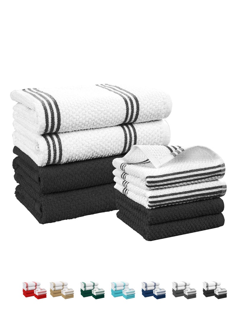 Cloud Scape Linen Terry Kitchen Towel and Dish Cloth Set-Pack of 8,Super Absorbent, Quick Drying Hand Towels, Black  - Image 1