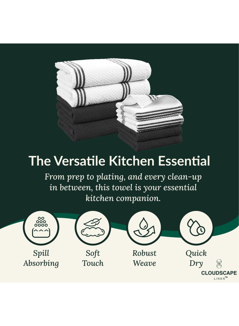 Cloud Scape Linen Terry Kitchen Towel and Dish Cloth Set-Pack of 8,Super Absorbent, Quick Drying Hand Towels, Black - Image 4