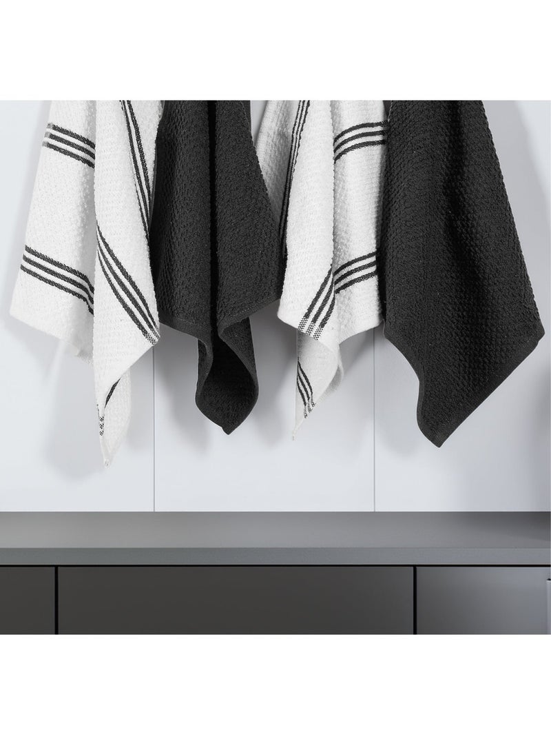 Cloud Scape Linen Terry Kitchen Towel and Dish Cloth Set-Pack of 8,Super Absorbent, Quick Drying Hand Towels, Black - Image 1