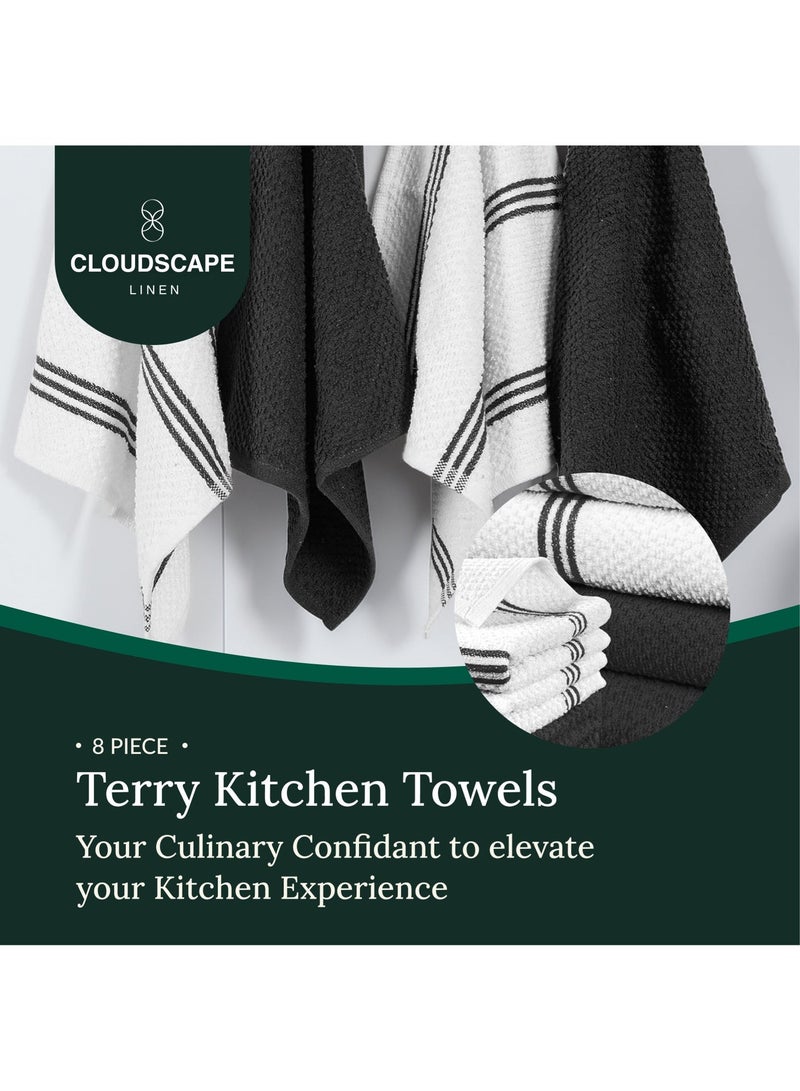 Cloud Scape Linen Terry Kitchen Towel and Dish Cloth Set-Pack of 8,Super Absorbent, Quick Drying Hand Towels, Black - Image 3