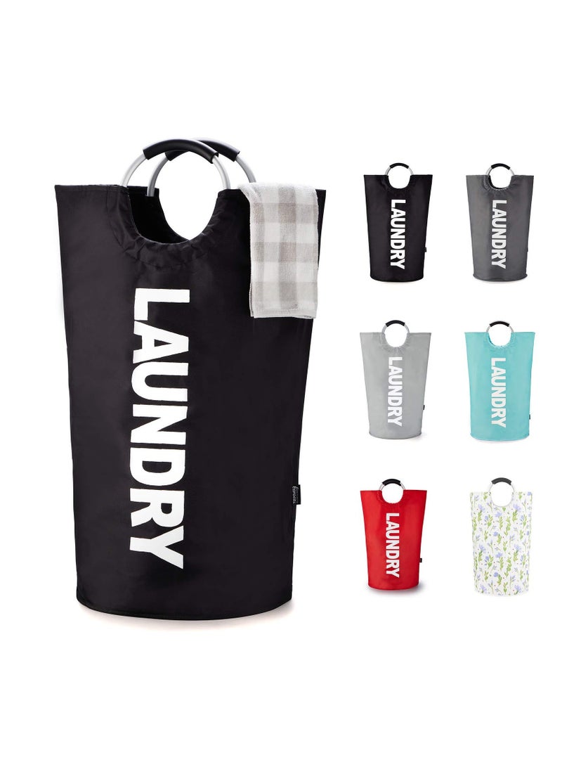 90L Laundry Basket Black, Waterproof Laundry Hamper, Laundry Bag with Padded Handles, Clothes Hamper Stands Up Well, Collapsible Laundry Basket Easy Storage  - Image 1