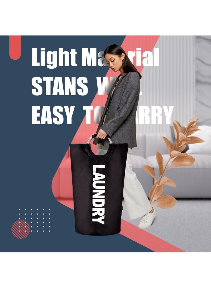 90L Laundry Basket Black, Waterproof Laundry Hamper, Laundry Bag with Padded Handles, Clothes Hamper Stands Up Well, Collapsible Laundry Basket Easy Storage  - Image 3