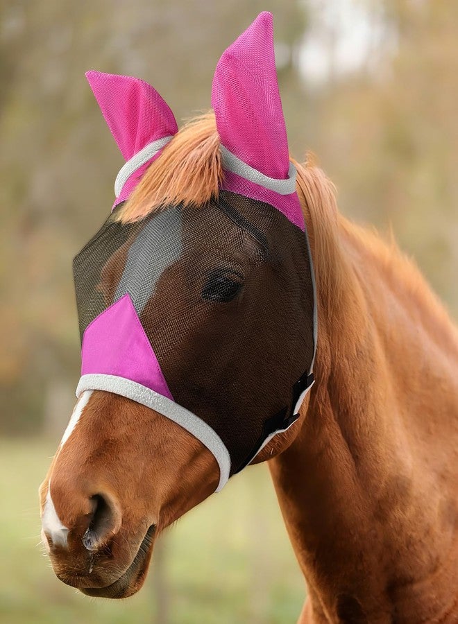 Hilltown Adjustable Fly Mask for Horse with Ears - UV-Block, Large Eye Space, Breathable, Built to Last, Comfort Fit - Horse Fly Mask for Daily Stable, Hot Weather Riding & Competition - Cob, Pink - Image 1